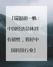 瑞银胡一帆：中国经济总体具有韧性，看好中国科技行业